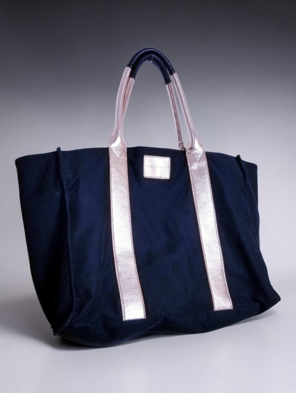 Victoria's Secret Large Canvas Tote OS Gold Trim Snap Closure Shoulder Bag Black